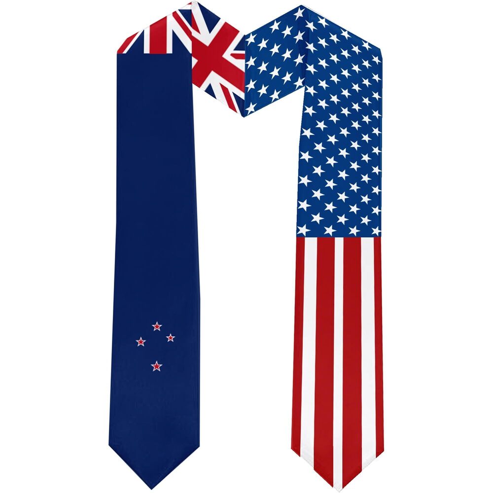 8619 2025 New Zealand Flag and USA Flag Graduation Stole Graduation Sash
